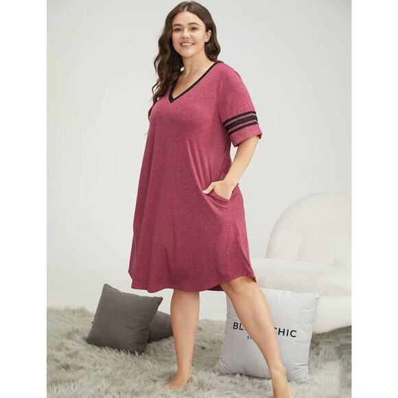 2/$25  Size 12 Large BloomChic T-shirt Dress w/ Stripped Short Sleeve & POCKETS - Picture 2 of 11
